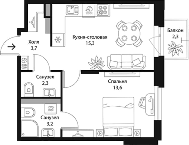 . Вариант № 1863626, 0, площадь - 38.11 квм, цена 9691270 рублей
