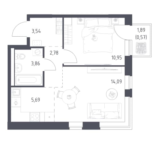 . Вариант № 2174386, 0, площадь - 41.48 квм, цена 8316491 рублей