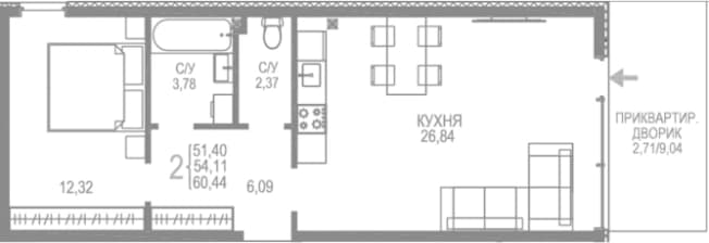 . Вариант № 2127262, 0, площадь - 57.68 квм, цена 10482500 рублей