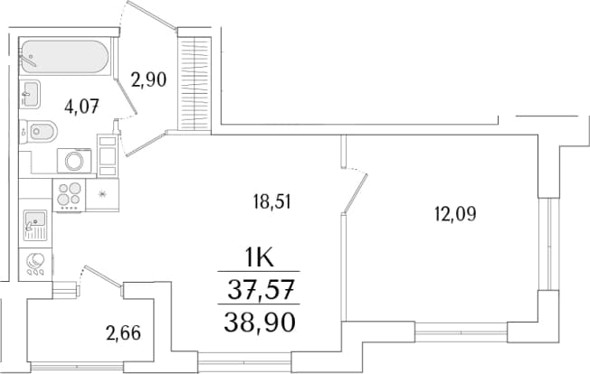 . Вариант № 1819004, 0, площадь - 37.57 квм, цена 17406909 рублей