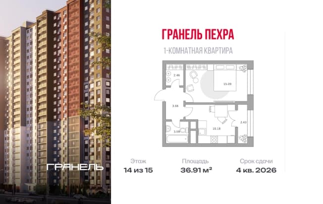 . Вариант № 2327805, 0, площадь - 36.91 квм, цена 7026241 рублей