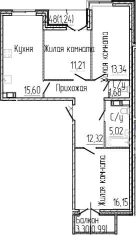 . Вариант № 1806176, 0, площадь - 75.32 квм, цена 15742650 рублей