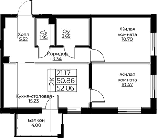 . Вариант № 1871534, 0, площадь - 50.86 квм, цена 9868858 рублей