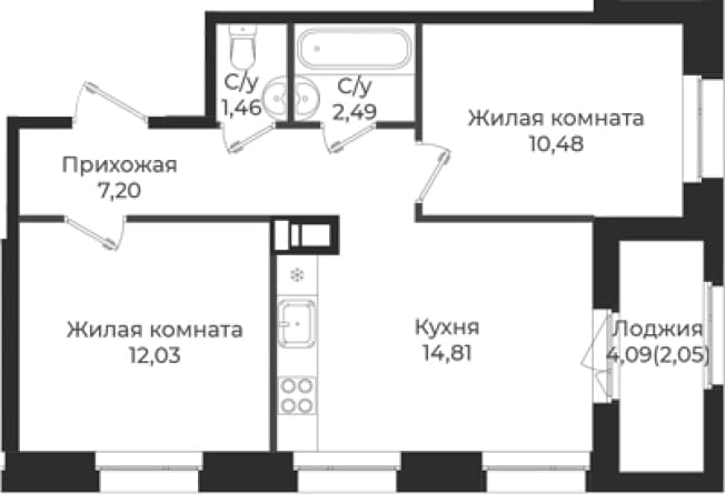 . Вариант № 1839292, 0, площадь - 48.47 квм, цена 8184240 рублей
