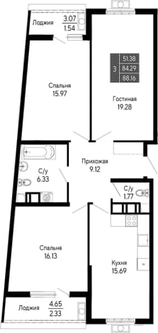 . Вариант № 2111872, 0, площадь - 84.29 квм, цена 15868800 рублей