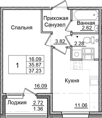 . Вариант № 2242685, 0, площадь - 35.87 квм, цена 6738630 рублей