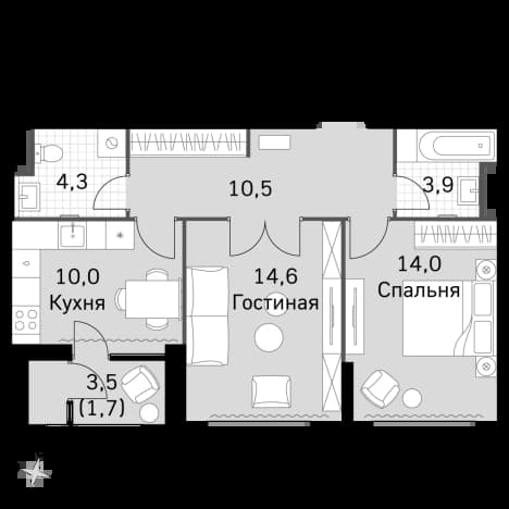 . Вариант № 2339636, 0, площадь - 56.8 квм, цена 30081280 рублей