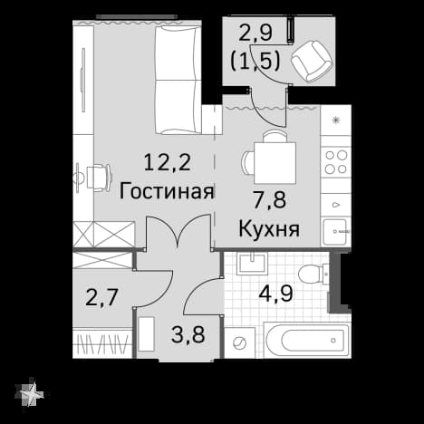 . Вариант № 2339645, 0, площадь - 30.7 квм, цена 21618940 рублей