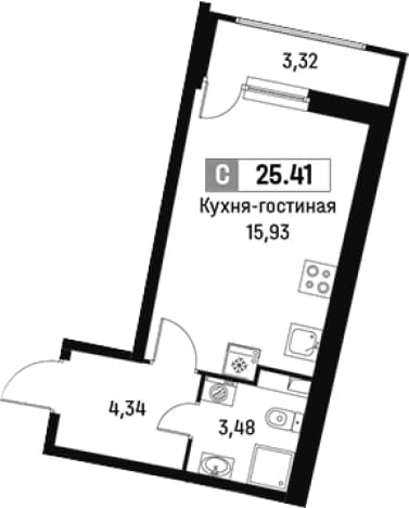 . Вариант № 1813261, 0, площадь - 23.75 квм, цена 5075632 рублей