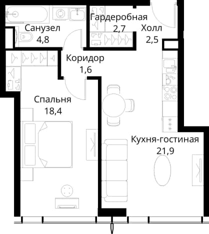 . Вариант № 2173445, 0, площадь - 51.9 квм, цена 27588794 рублей