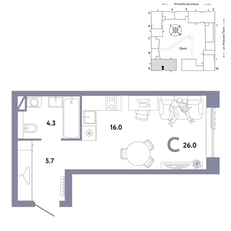 . Вариант № 1286352, 0, площадь - 26 квм, цена 21282353 рублей