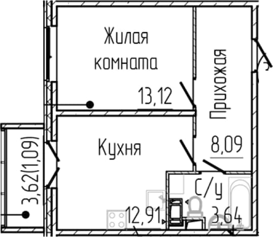 . Вариант № 1806108, 0, площадь - 37.76 квм, цена 7578231 рублей