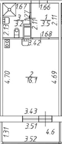. Вариант № 2007734, 0, площадь - 22.8 квм, цена 5185888 рублей