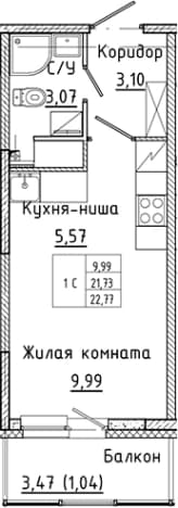 . Вариант № 1814794, 0, площадь - 21.73 квм, цена 5091847 рублей