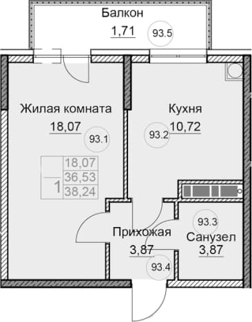 . Вариант № 2130041, 0, площадь - 36.53 квм, цена 6309600 рублей