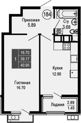 . Вариант № 2112320, 0, площадь - 39.17 квм, цена 9828000 рублей