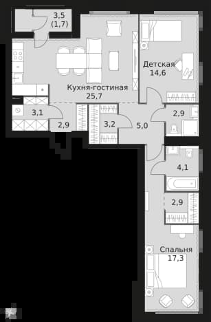 . Вариант № 2256604, 0, площадь - 83.4 квм, цена 37538340 рублей