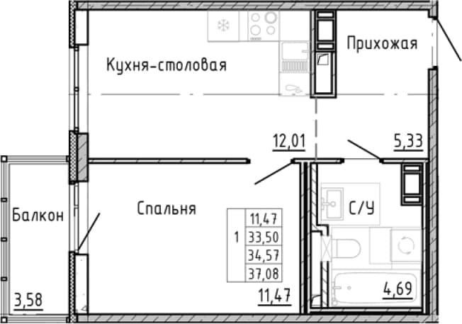 . Вариант № 1878372, 0, площадь - 30.99 квм, цена 9980359 рублей