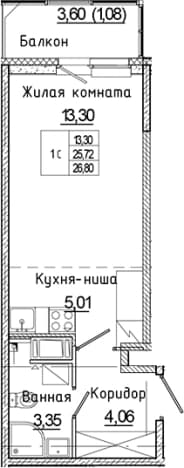 . Вариант № 2008374, 0, площадь - 25.72 квм, цена 4857688 рублей