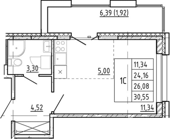 . Вариант № 1849925, 0, площадь - 24 квм, цена 5320888 рублей