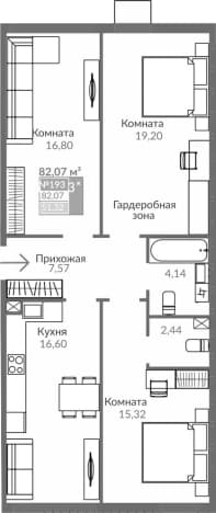 . Вариант № 2122506, 0, площадь - 82.07 квм, цена 12064290 рублей