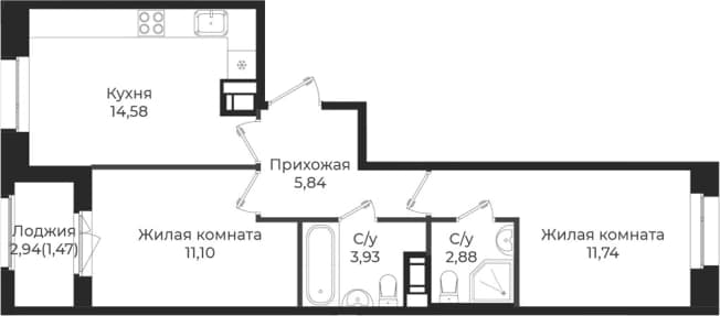 . Вариант № 1839188, 0, площадь - 50.07 квм, цена 8256708 рублей