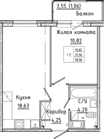 . Вариант № 2340765, 0, площадь - 37.9 квм, цена 8796812 рублей