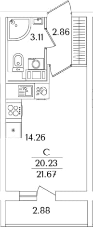 . Вариант № 1827806, 0, площадь - 20.23 квм, цена 7488638 рублей