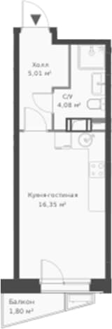 . Вариант № 1806624, 0, площадь - 25.44 квм, цена 3760568 рублей