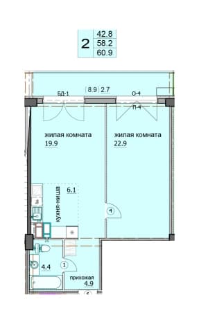 . Вариант № 82805, 0, площадь - 62 квм, цена 6696000 рублей