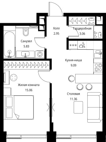 . Вариант № 2239842, 0, площадь - 47.35 квм, цена 26828984 рублей