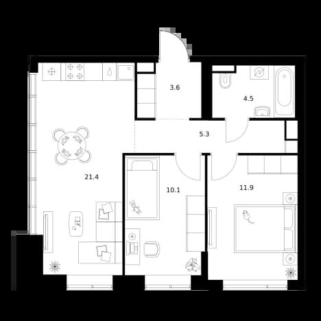 . Вариант № 2123924, 0, площадь - 56.8 квм, цена 21629440 рублей