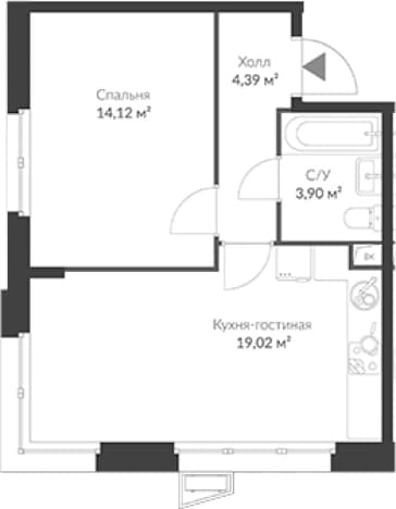 . Вариант № 1891041, 0, площадь - 41.43 квм, цена 7039219 рублей
