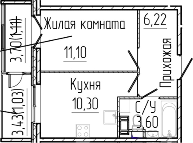 . Вариант № 2035823, 0, площадь - 31.22 квм, цена 6838800 рублей