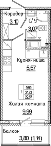 . Вариант № 1814656, 0, площадь - 21.73 квм, цена 4822684 рублей