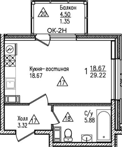 . Вариант № 2195042, 0, площадь - 27.87 квм, цена 8900000 рублей