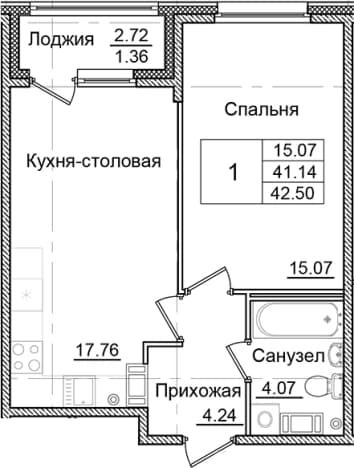 . Вариант № 2242707, 0, площадь - 41.14 квм, цена 7778910 рублей