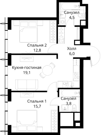 . Вариант № 2173578, 0, площадь - 61.9 квм, цена 30374887 рублей