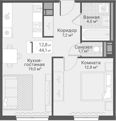 . Вариант № 1855470, 0, площадь - 44.1 квм, цена 13900000 рублей