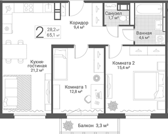 . Вариант № 2022783, 0, площадь - 65.1 квм, цена 19250000 рублей