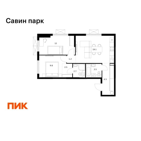 . Вариант № 2204640, 0, площадь - 57.3 квм, цена 9179460 рублей