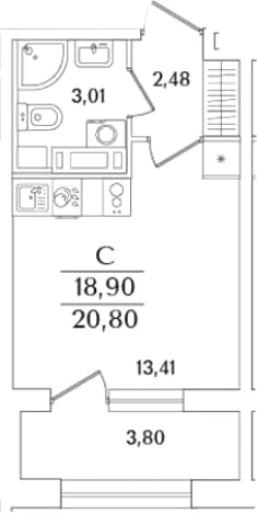 . Вариант № 1816447, 0, площадь - 18.9 квм, цена 9297133 рублей