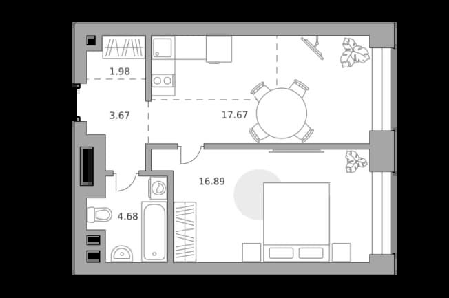 . Вариант № 2391287, 1, площадь - 44.89 квм, цена 27573917 рублей