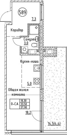 . Вариант № 1830908, 0, площадь - 33.5 квм, цена 8914611 рублей