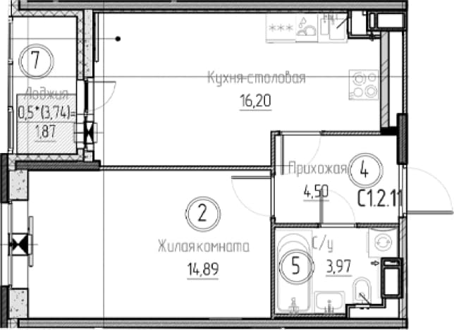 Купить двухкомнатную квартиру до 20 млн в новостройках (ЖК) в Ленинградской области. Вариант № 1903459, 1, площадь - квм, цена 6798068 рублей