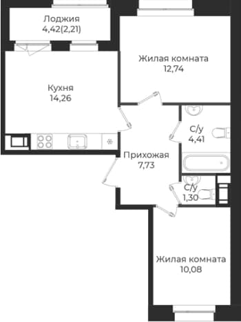. Вариант № 1839206, 0, площадь - 50.52 квм, цена 8518532 рублей