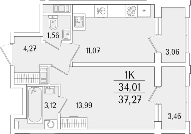 . Вариант № 1819319, 0, площадь - 34.01 квм, цена 16449988 рублей