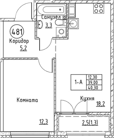 . Вариант № 2168729, 0, площадь - 39 квм, цена 9659550 рублей