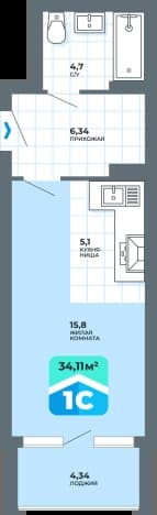 . Вариант № 2391201, 0, площадь - 34.11 квм, цена 5298989 рублей
