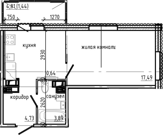 . Вариант № 1865203, 0, площадь - 36.75 квм, цена 7215780 рублей